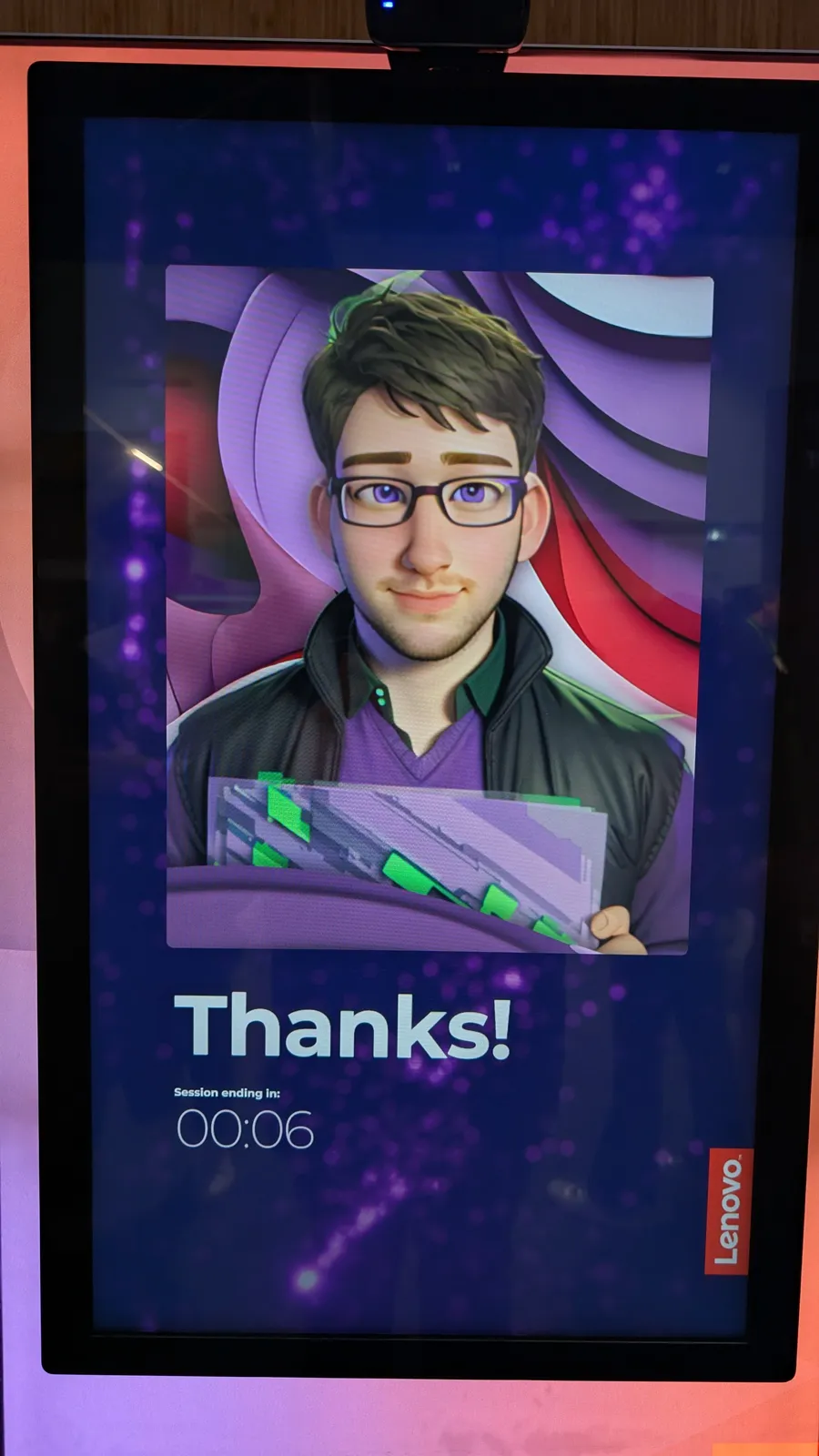 AI-generated portrait of Mark on a kiosk display