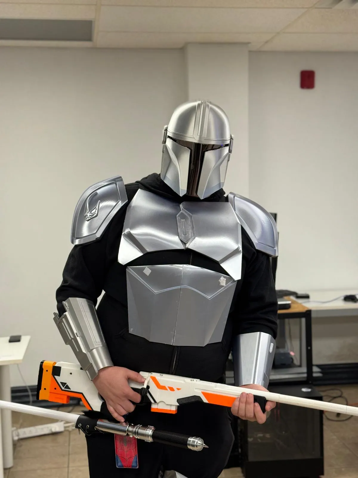 Mark in a Mandalorian costume